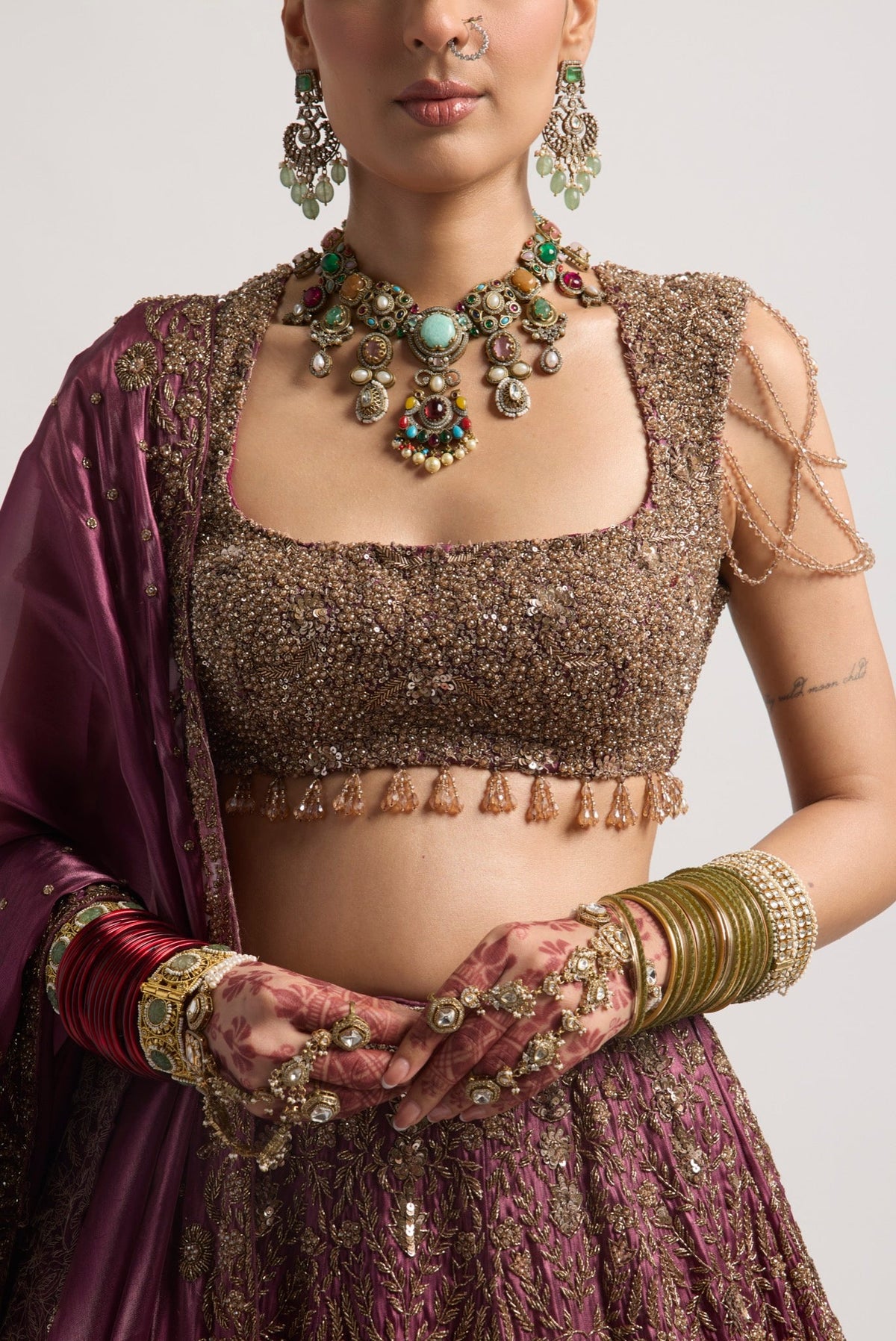 SHAB ANTIQUE MAROON LEHENGA