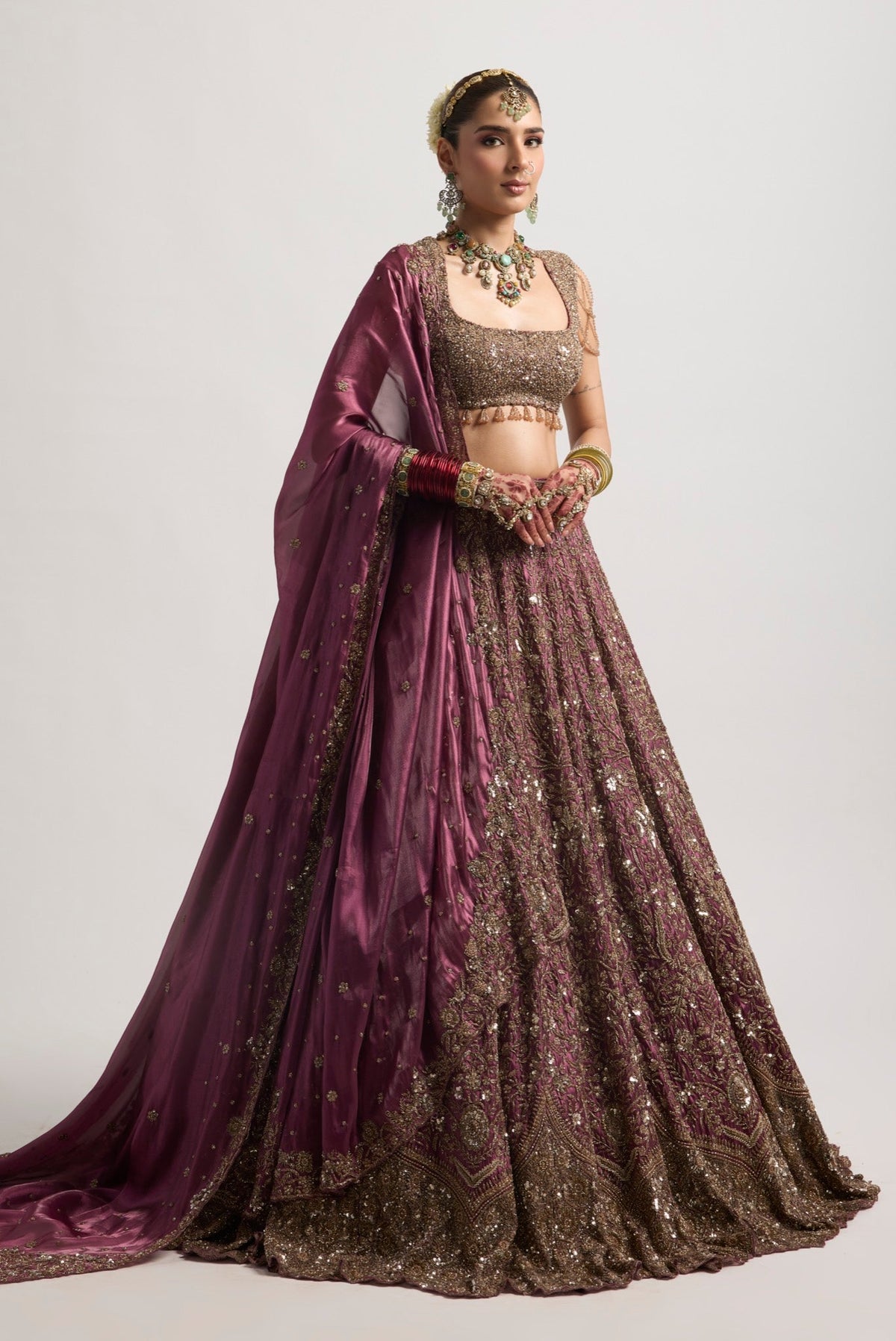 SHAB ANTIQUE MAROON LEHENGA