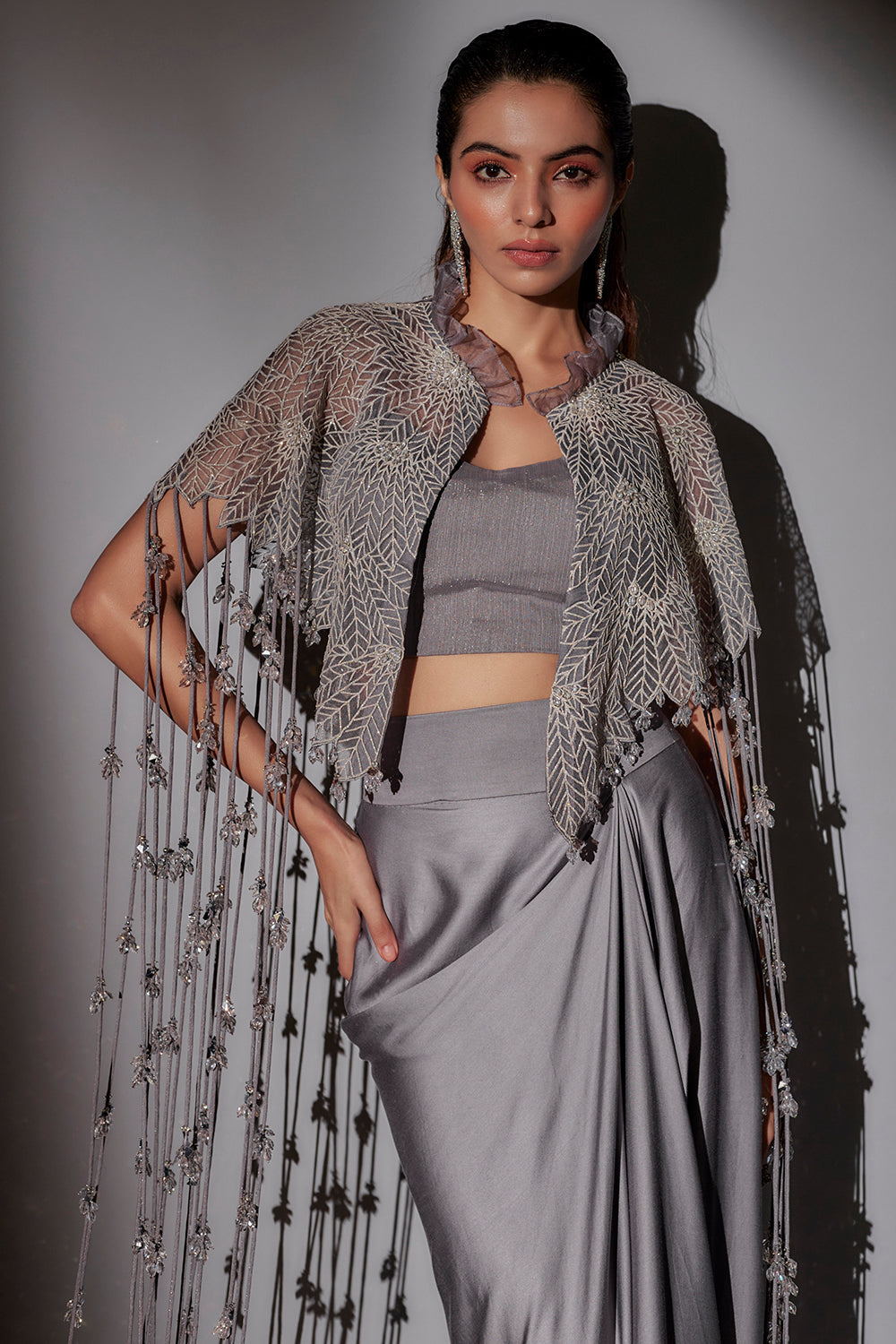 Crystal Hangings Chandilier Neckline Cape Paired With Our Signature Pickup Skirt