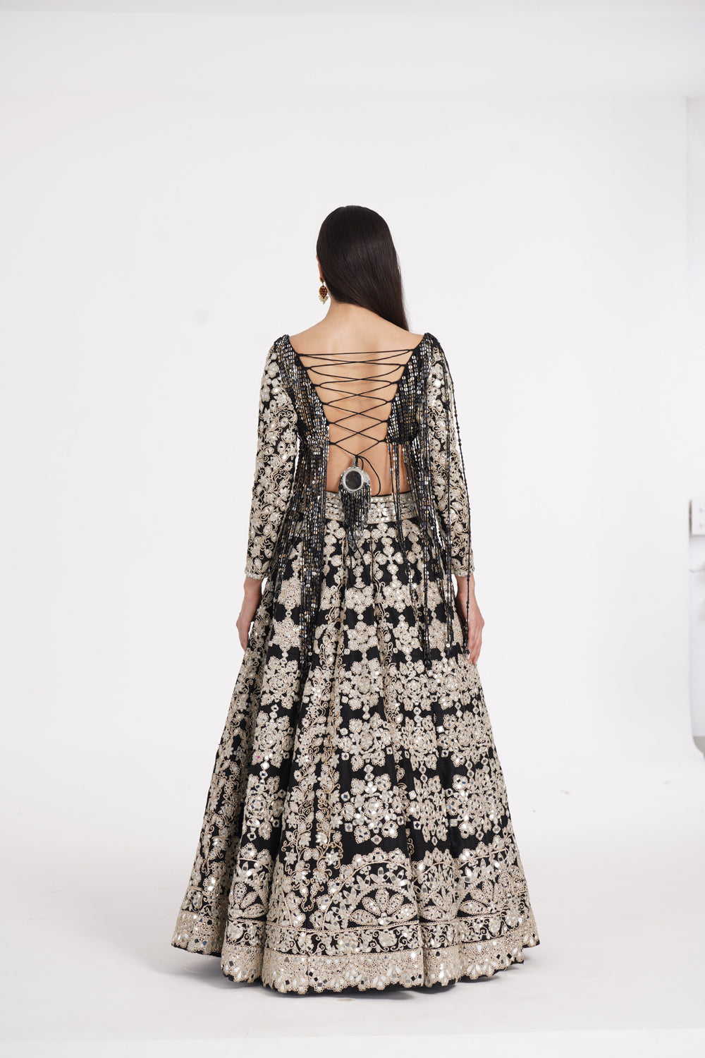 Jet Black Lehenga Set Embellished Using Ivory Details