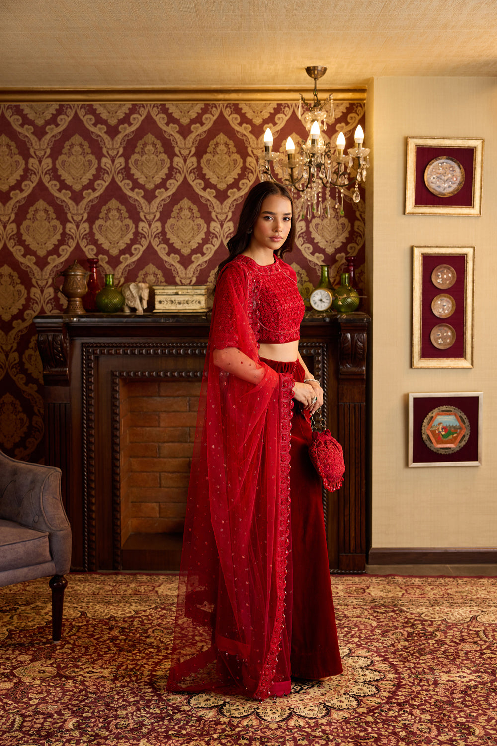 Opulent Red Velvet Lehenga Ensemble