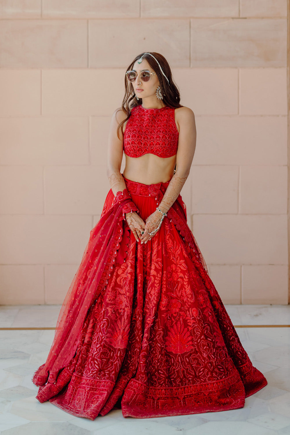 Ombre Red Pure Georgette Lehenga