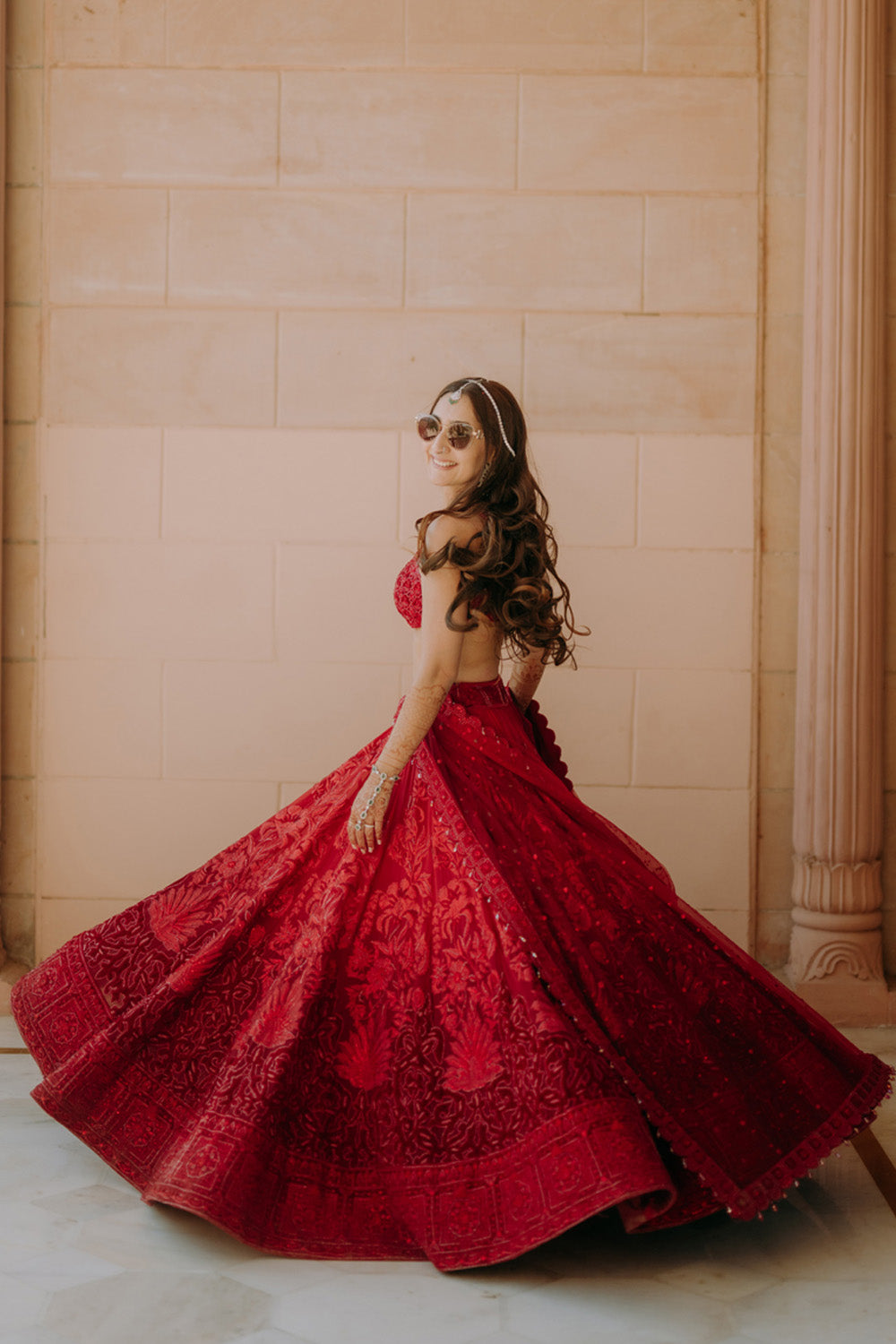 Ombre Red Pure Georgette Lehenga