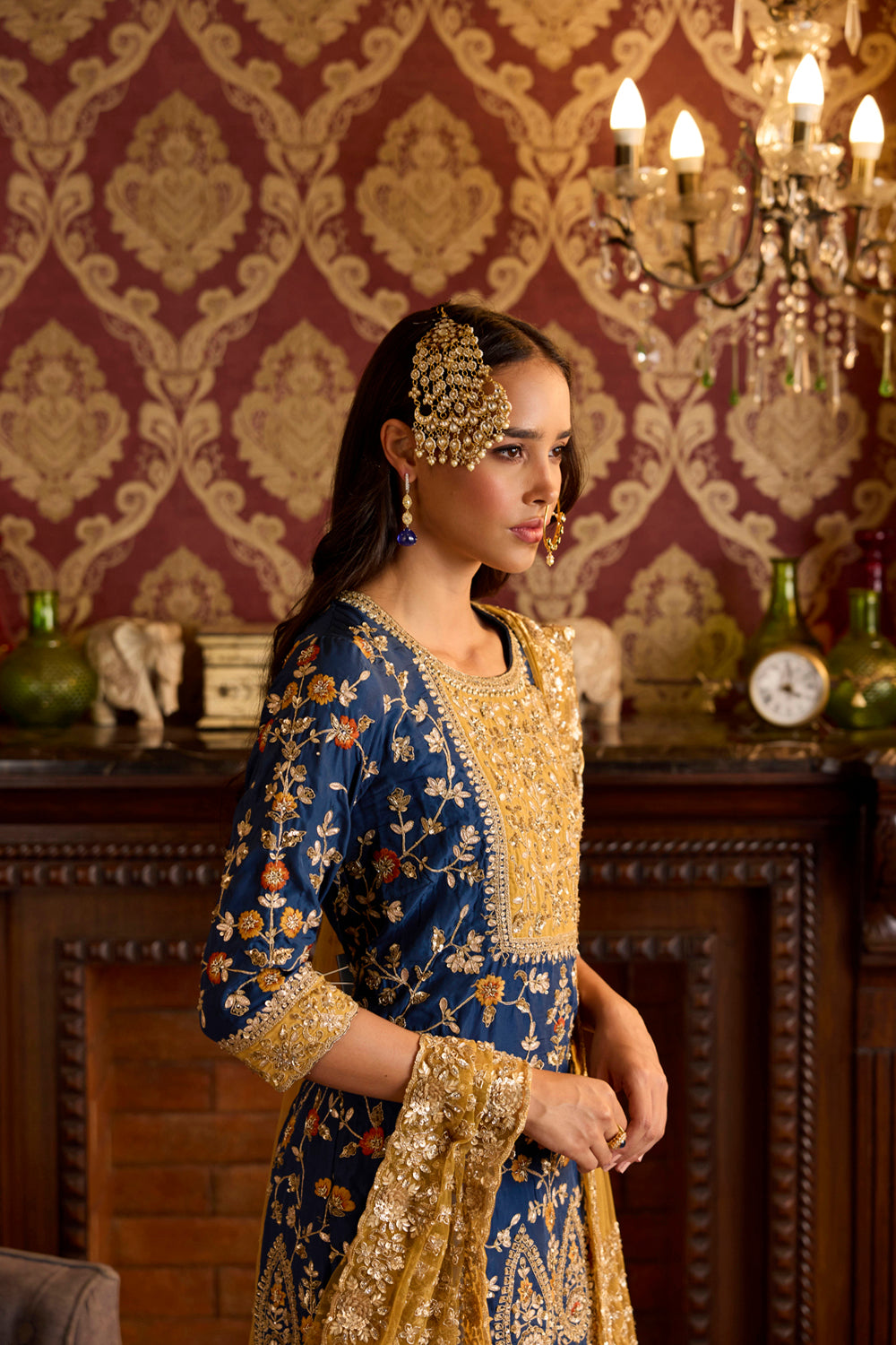 Blue And Ochre Sharara Set