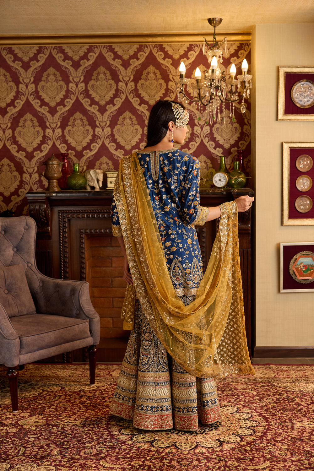 Blue And Ochre Sharara Set