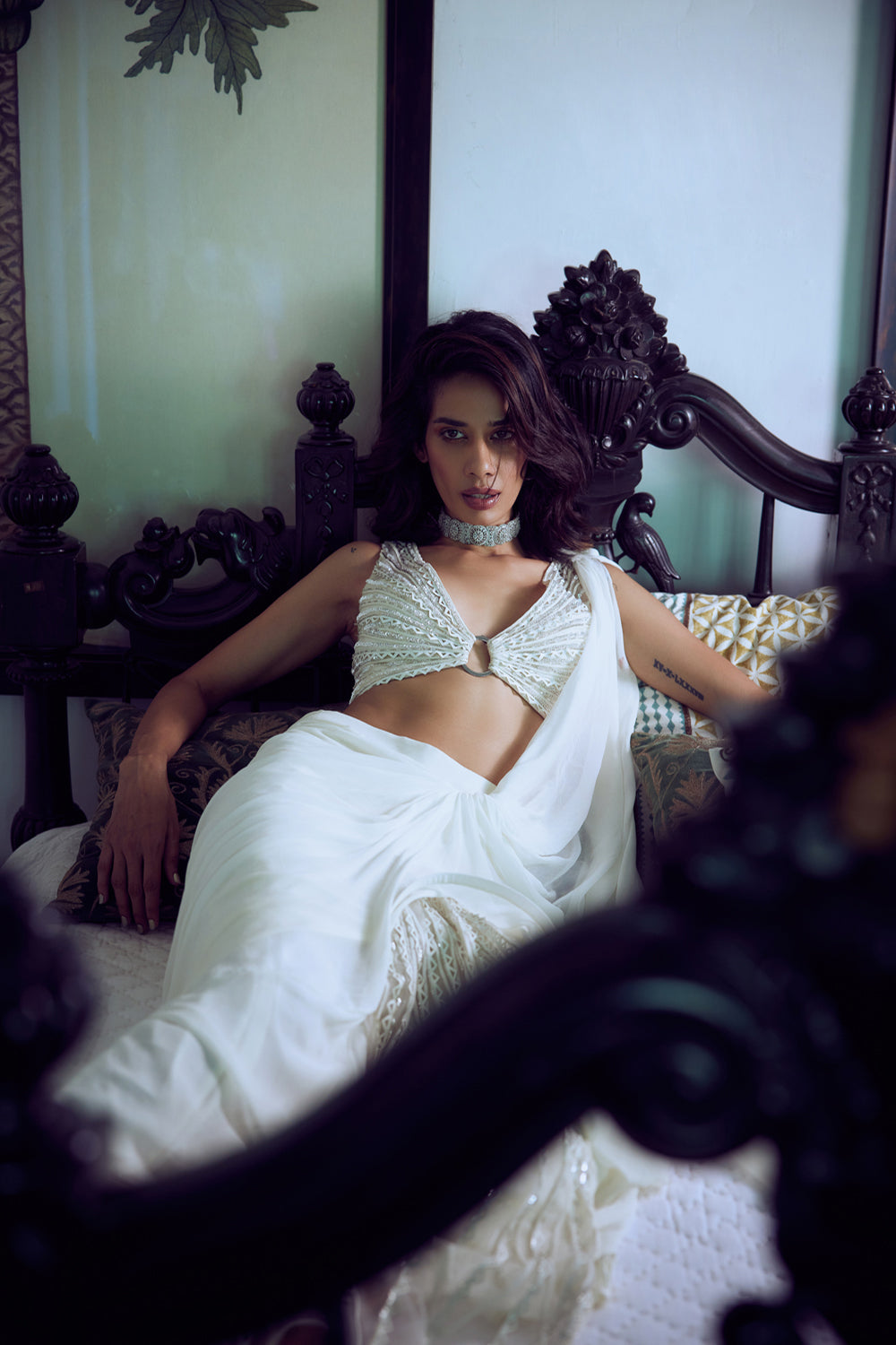 Easy To Wear, White, Applique + Hand Embroidery, Georgette, Drape
