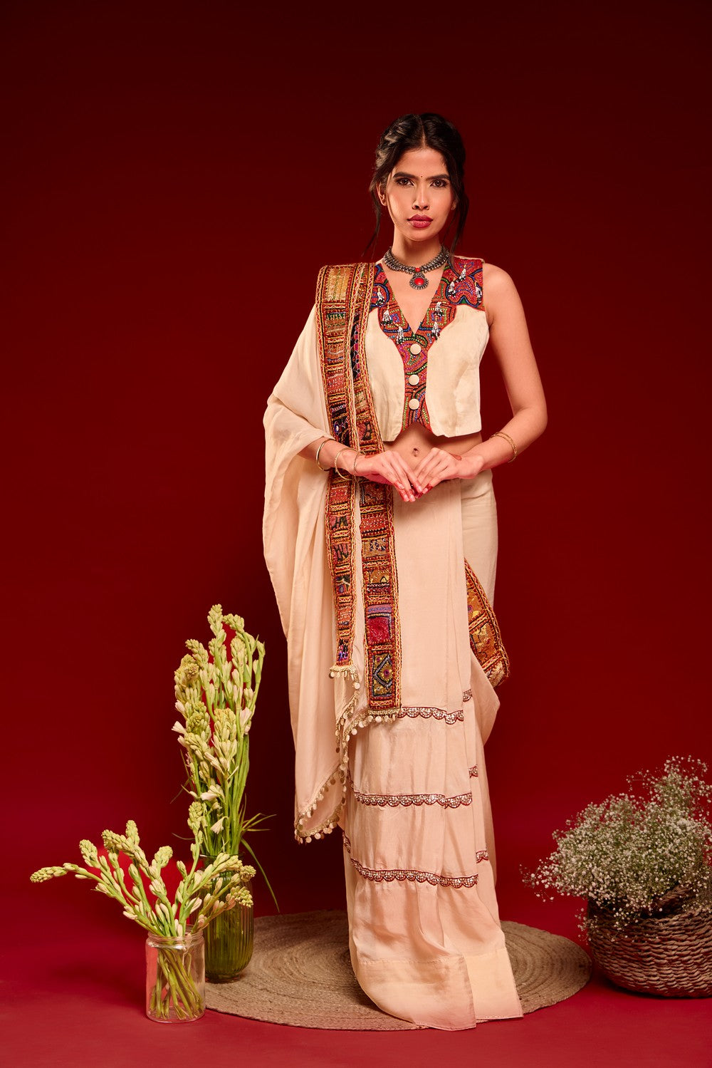 Beige saree set