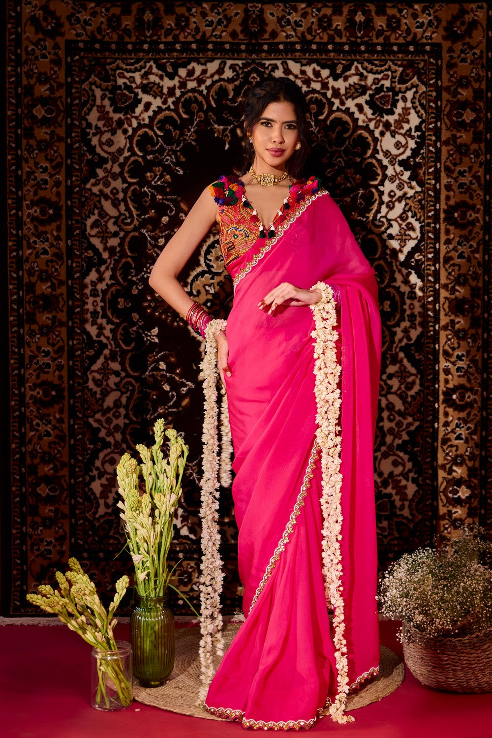 Fuschia saree set