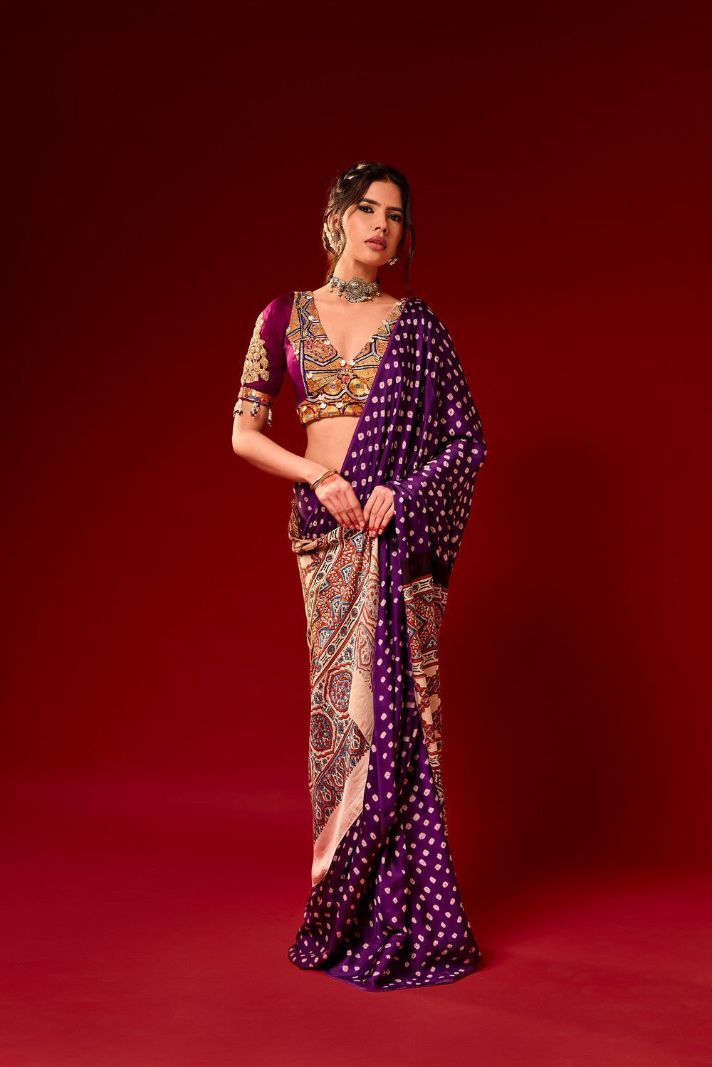 Bandhani ajrakh saree set