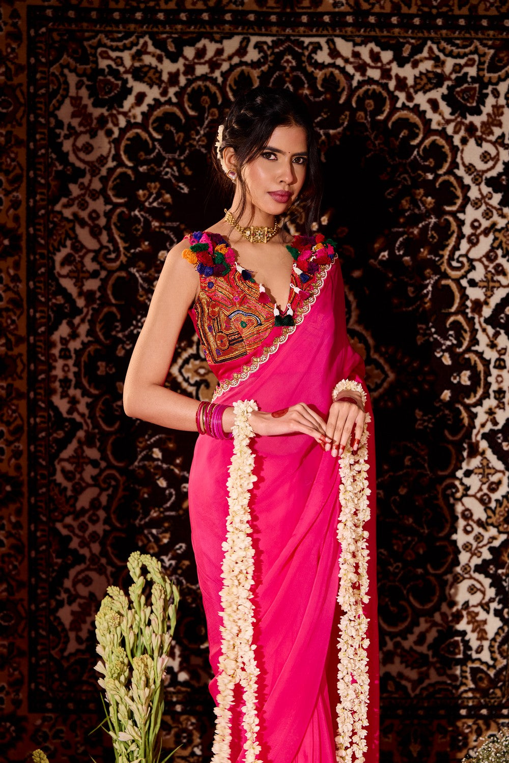 Fuschia saree set
