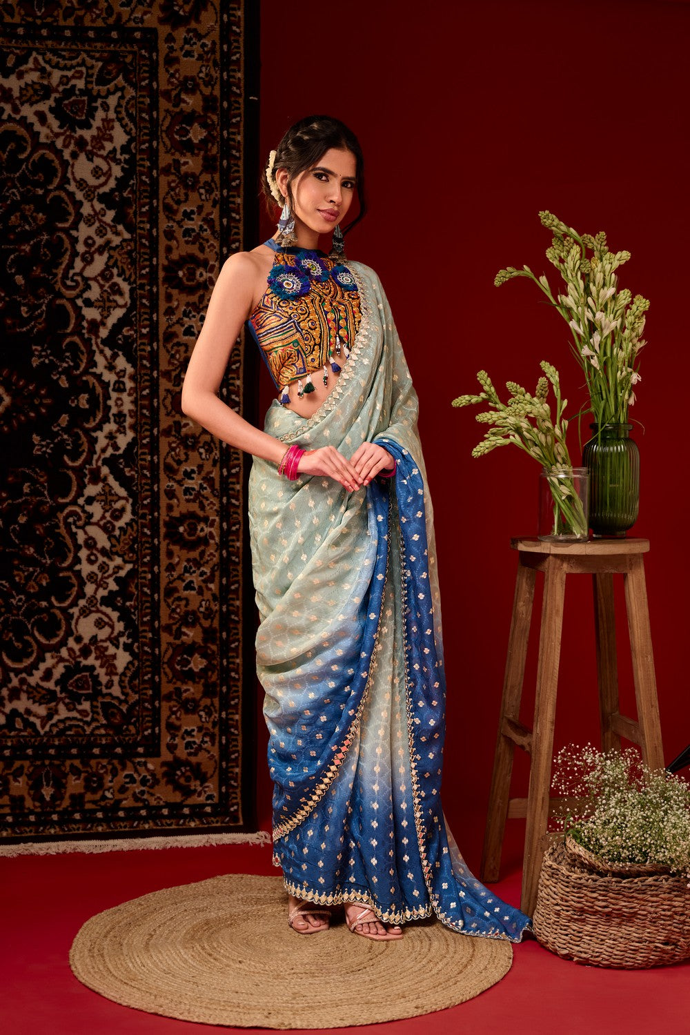 Mint blue saree set