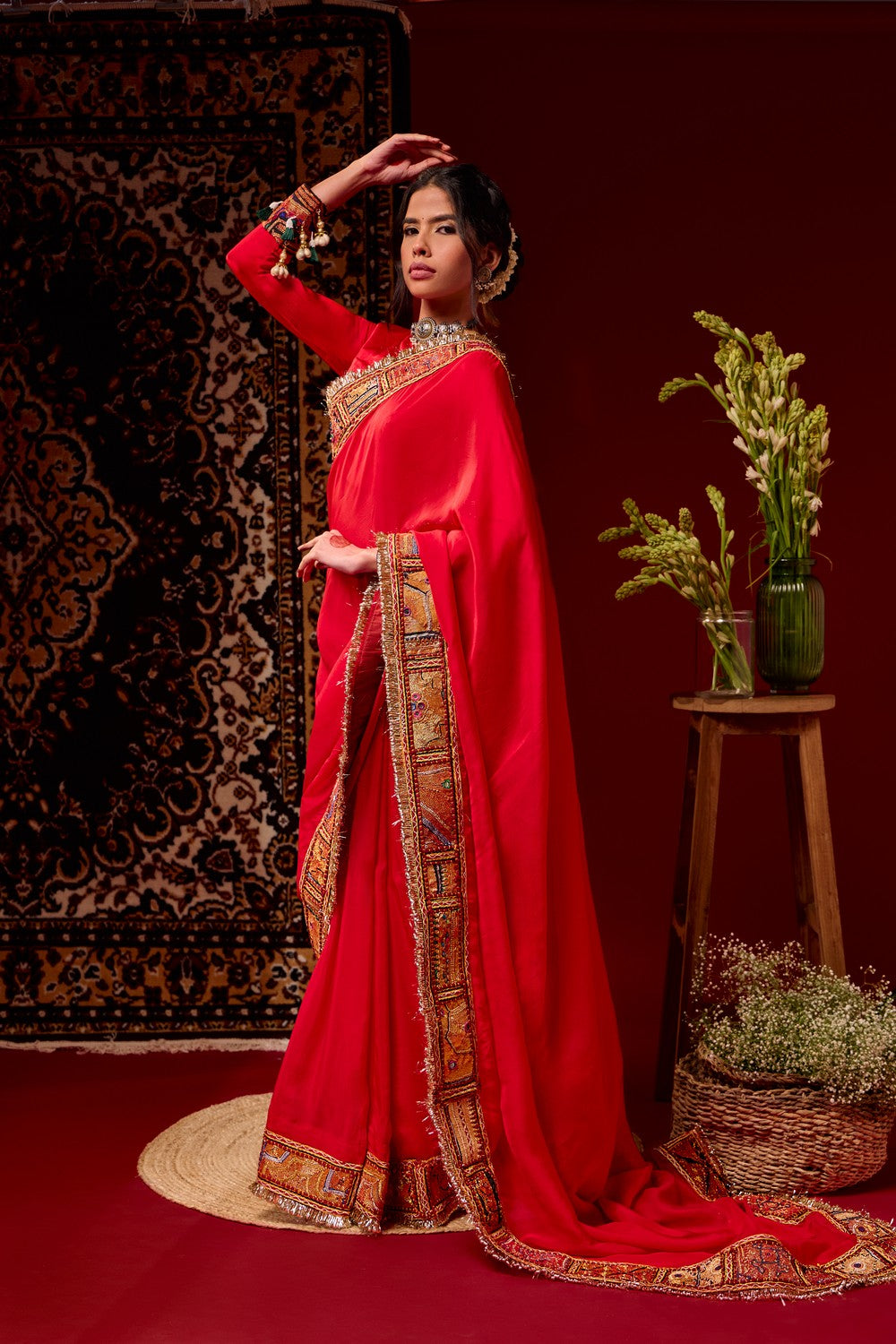 Crimson saree set