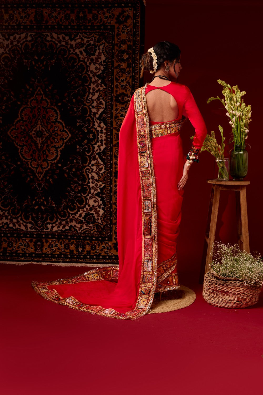 Crimson saree set