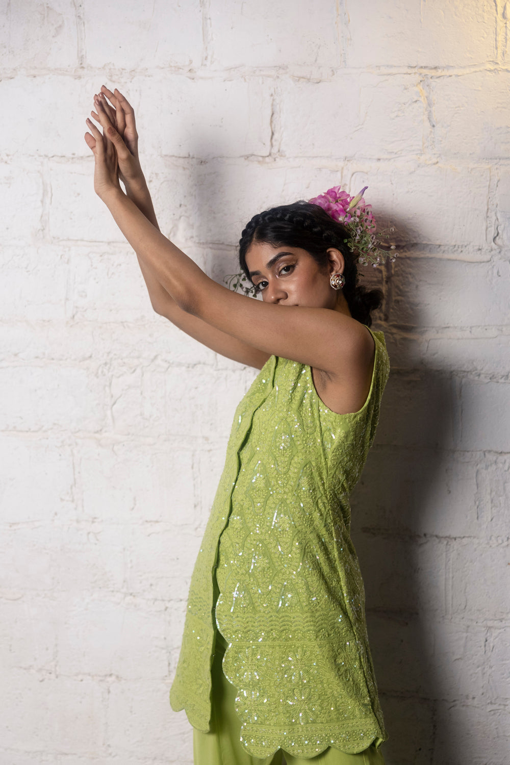Thread Work Kurta With Georgette Sharara