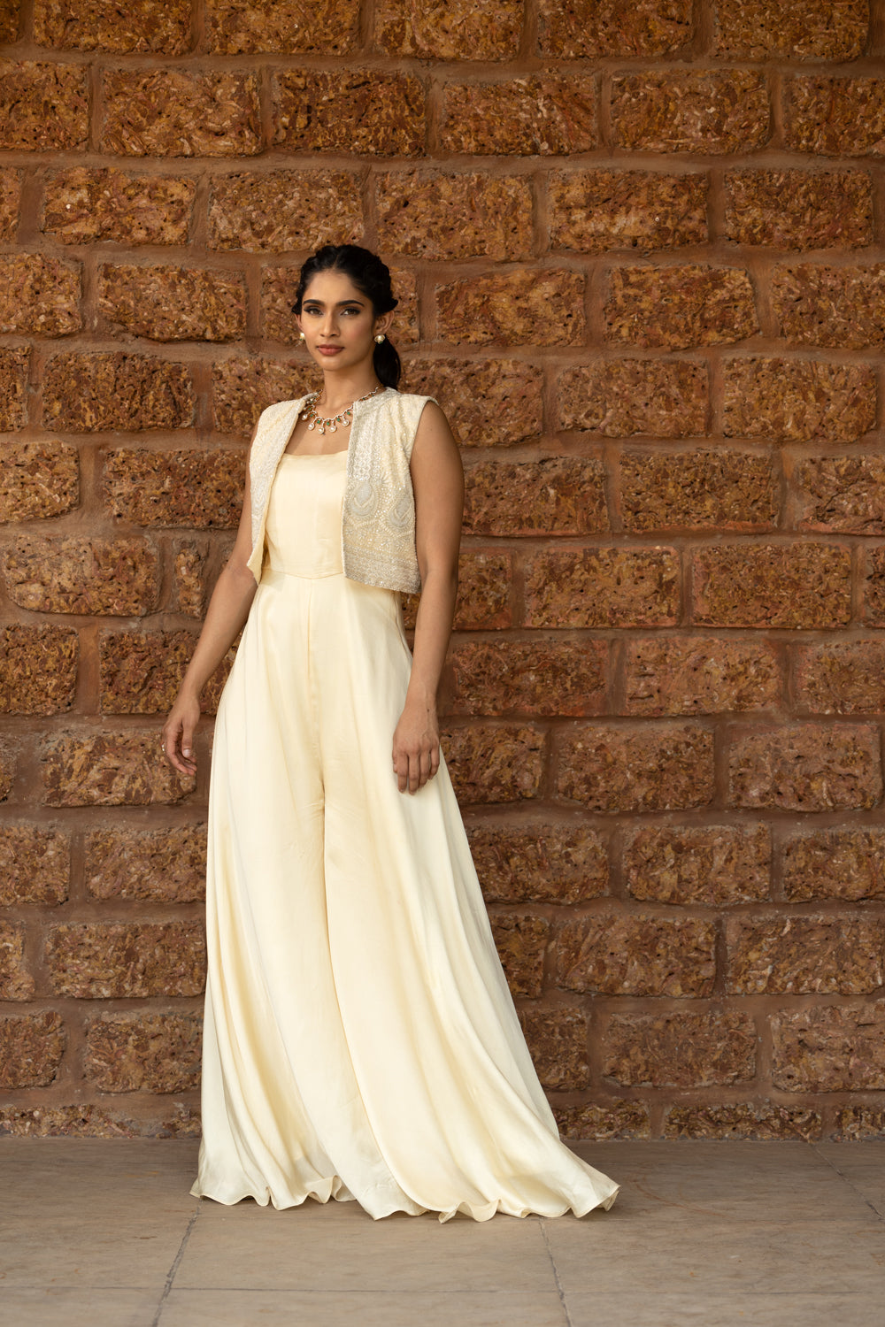 Chikankari Short Jacket With Georgette Satin Jumpsuit