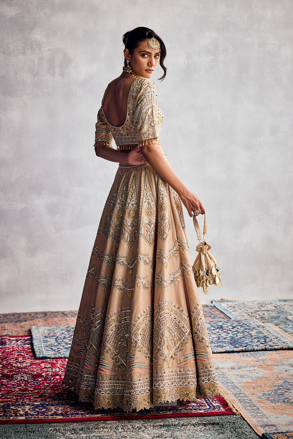 BEIGE GLITTER LEHENGA SET