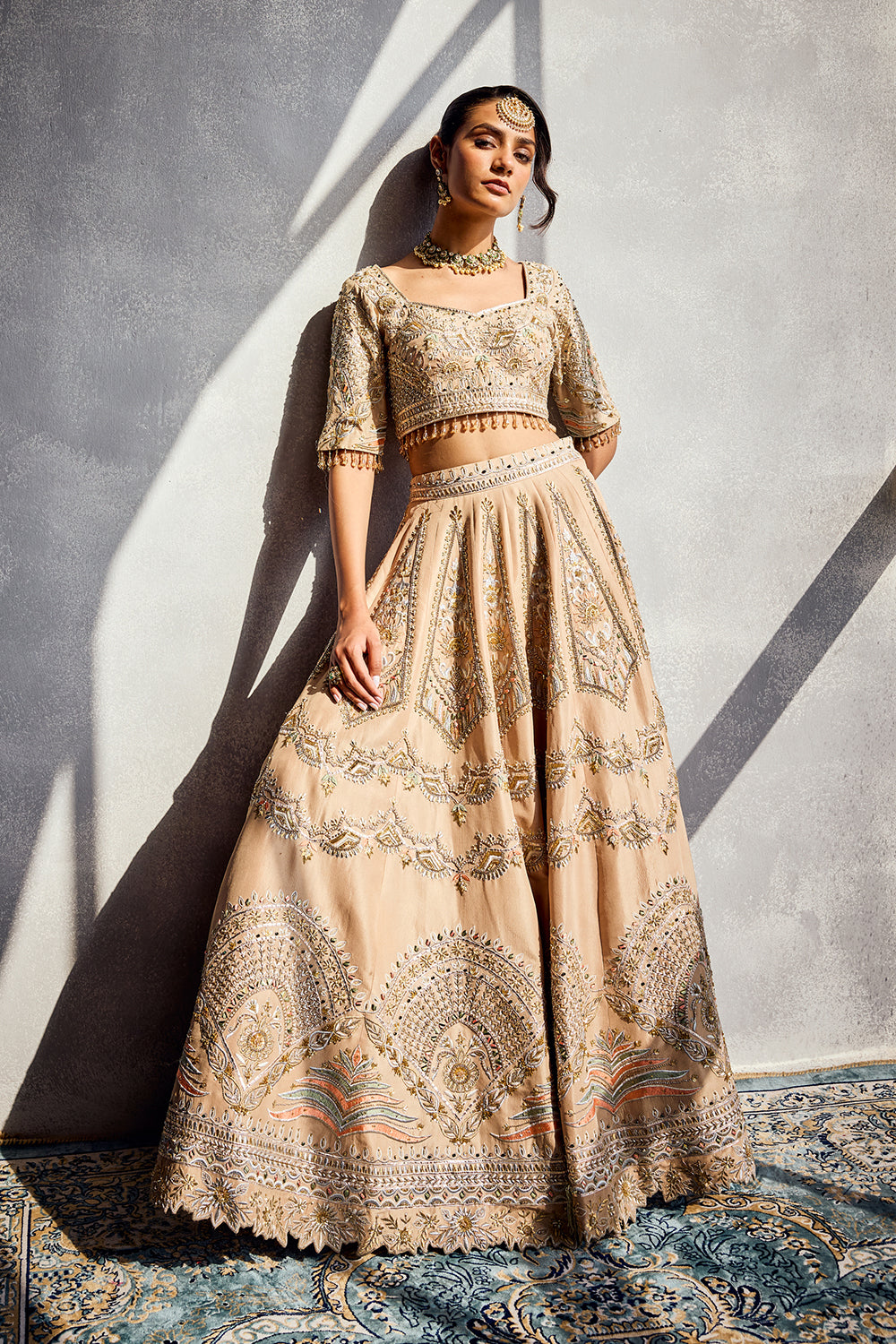 BEIGE GLITTER LEHENGA SET