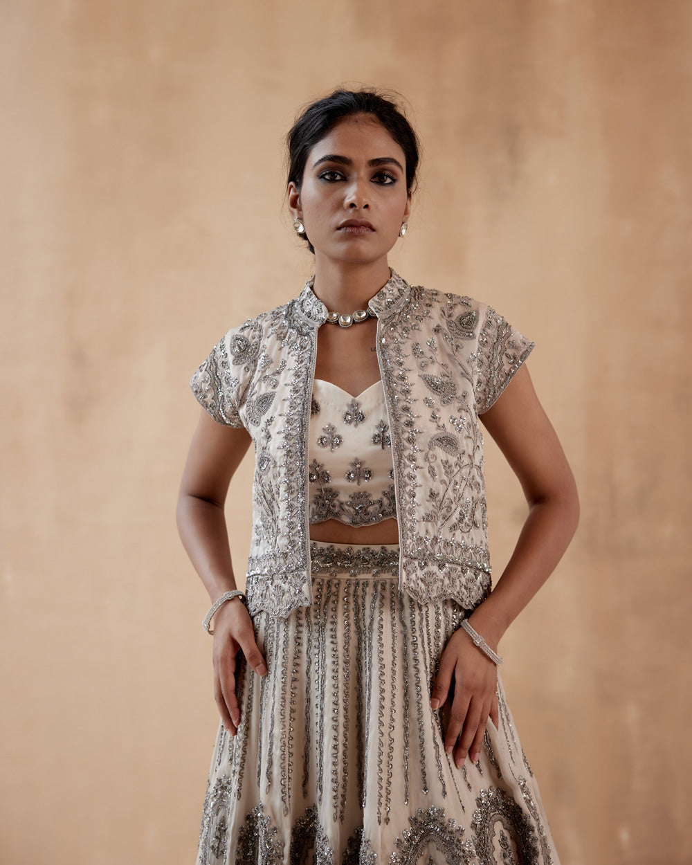 Grey Organza Lehenga Set
