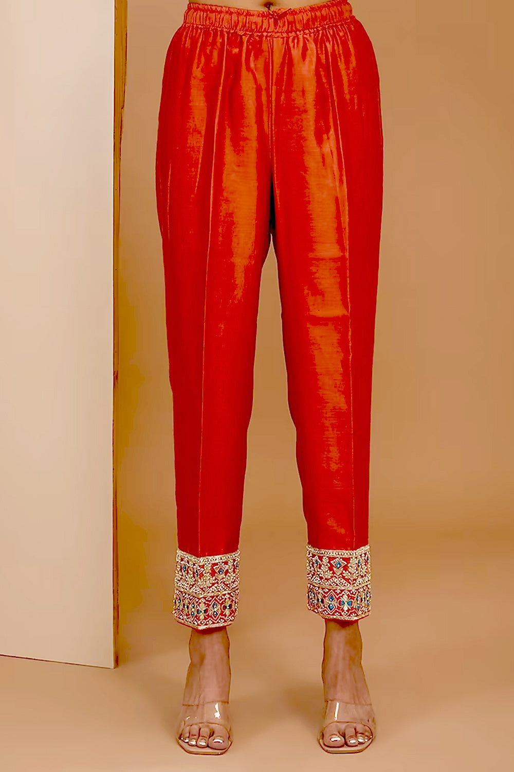 Red Color Hand Embroidered Silk Kurta Set