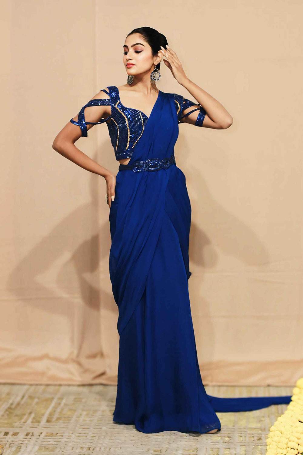 Indus blue drape saree