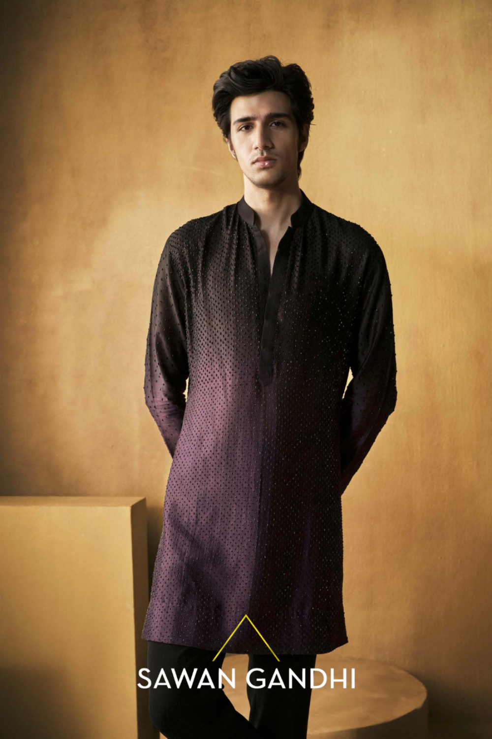 BLACK TO WINE SWAROSVKI KURTA
