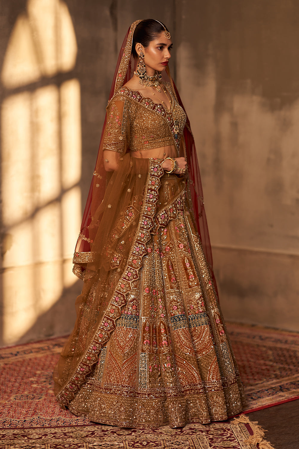 Olive Green Organza Double Dupatta Lehenga Set