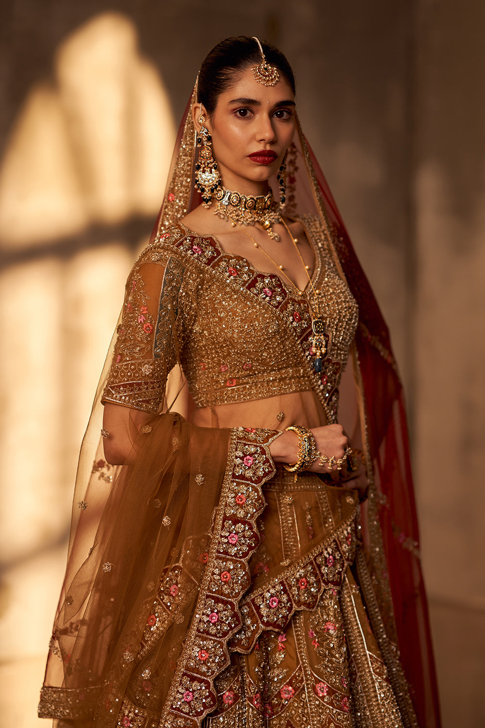 Olive Green Organza Double Dupatta Lehenga Set