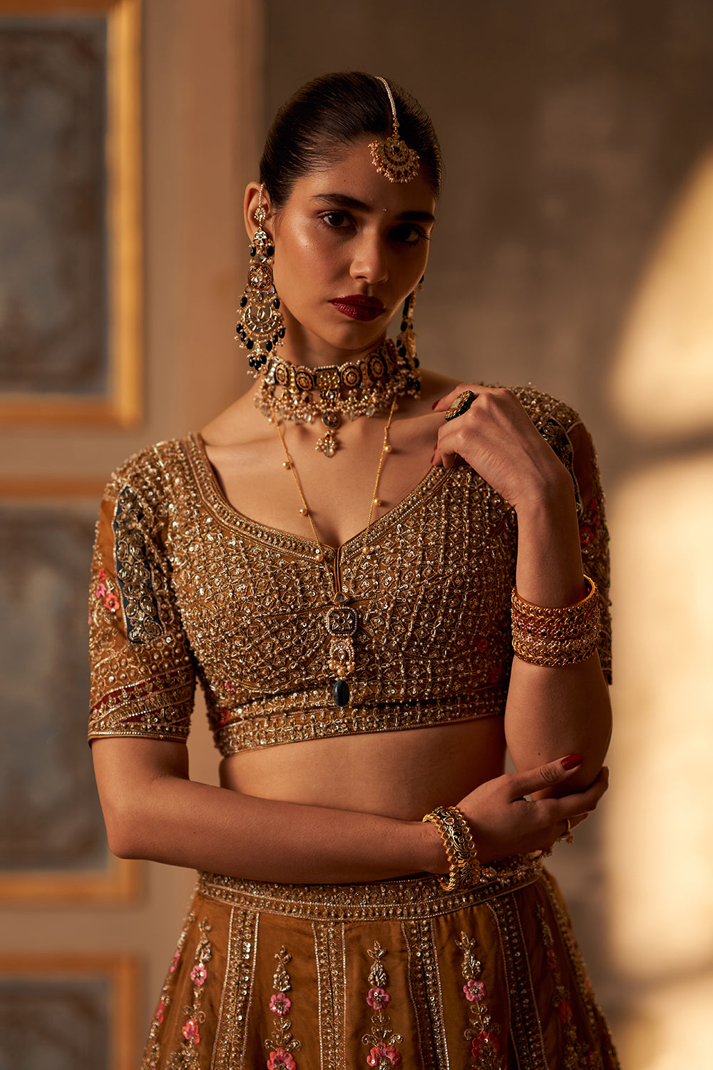 Olive Green Organza Double Dupatta Lehenga Set