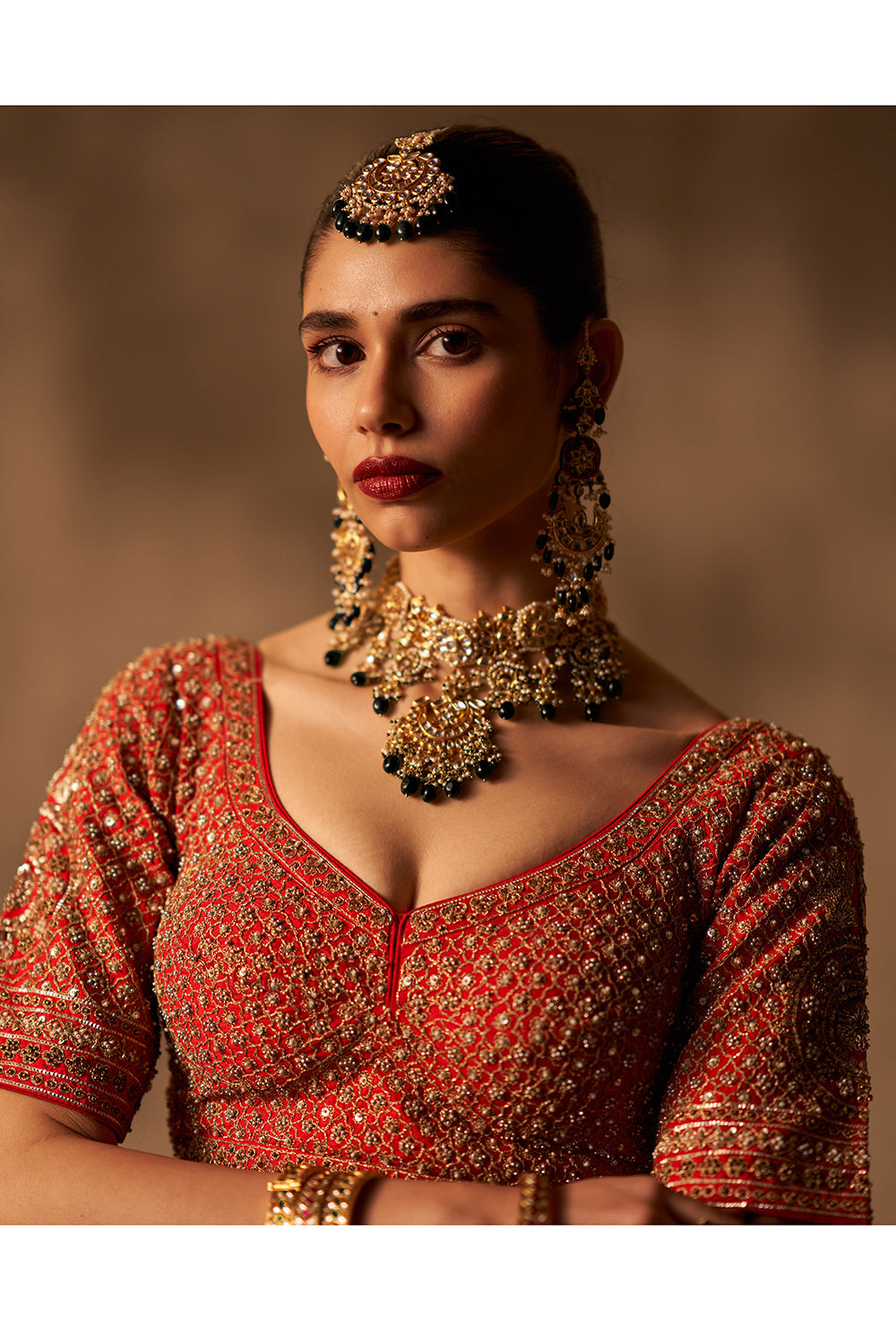 Red Raw Silk Double Dupatta Lehenga Set