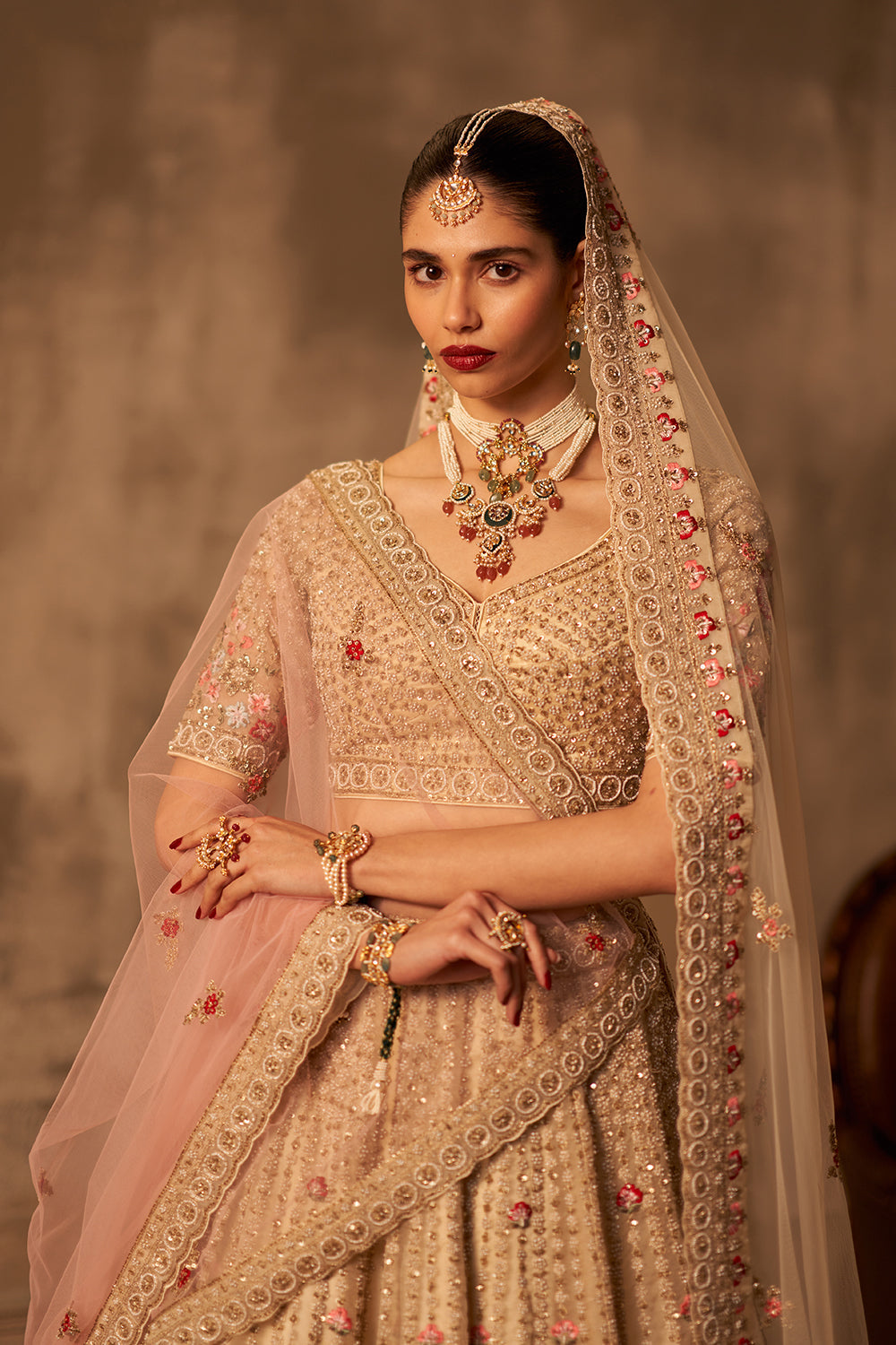 Ivory Organza Double Dupatta Lehenga Set