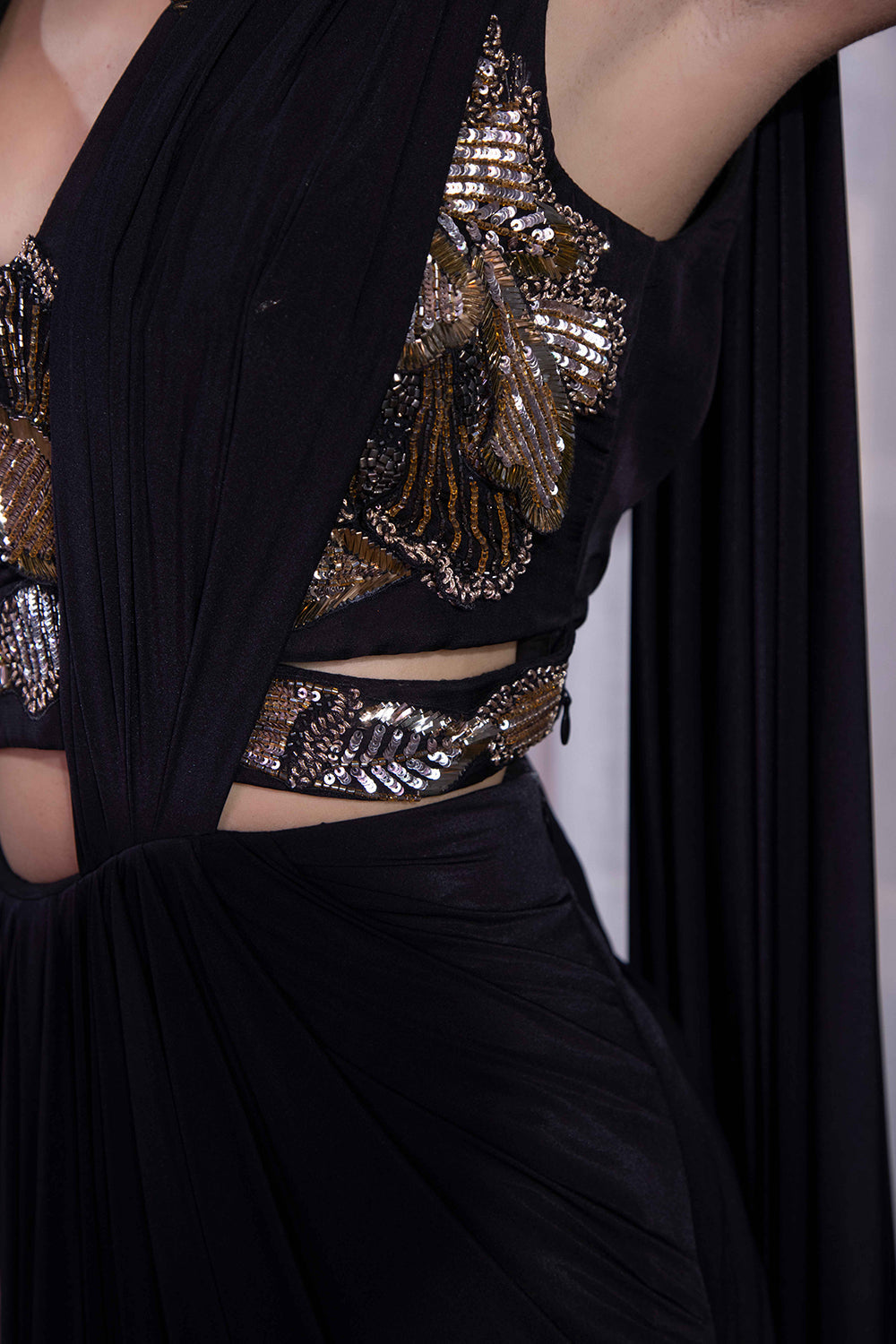 Black stitched lycra saree