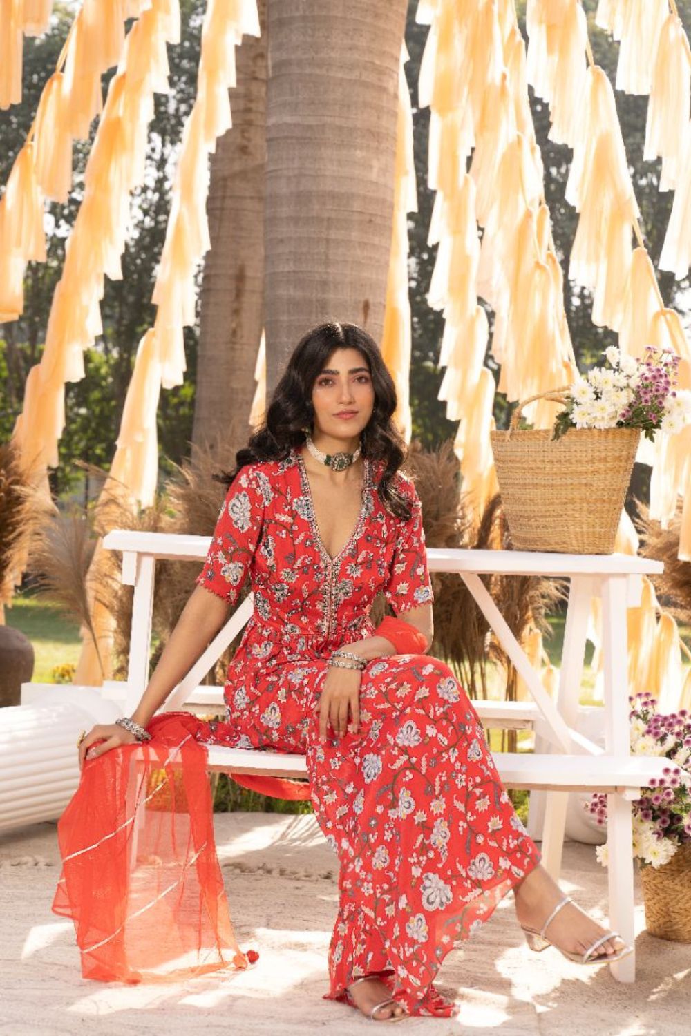 Red Printed Sharara Set