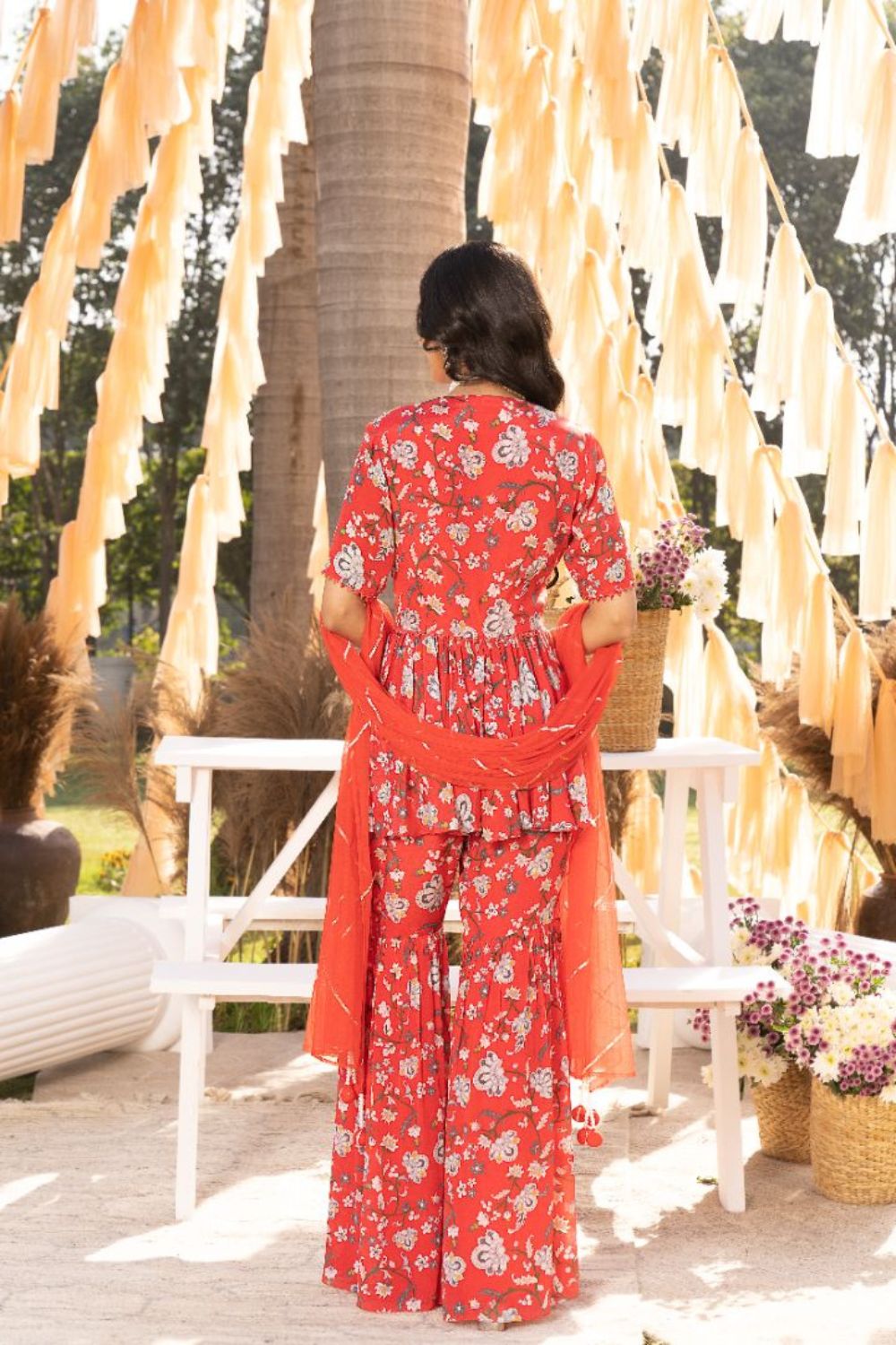 Red Printed Sharara Set