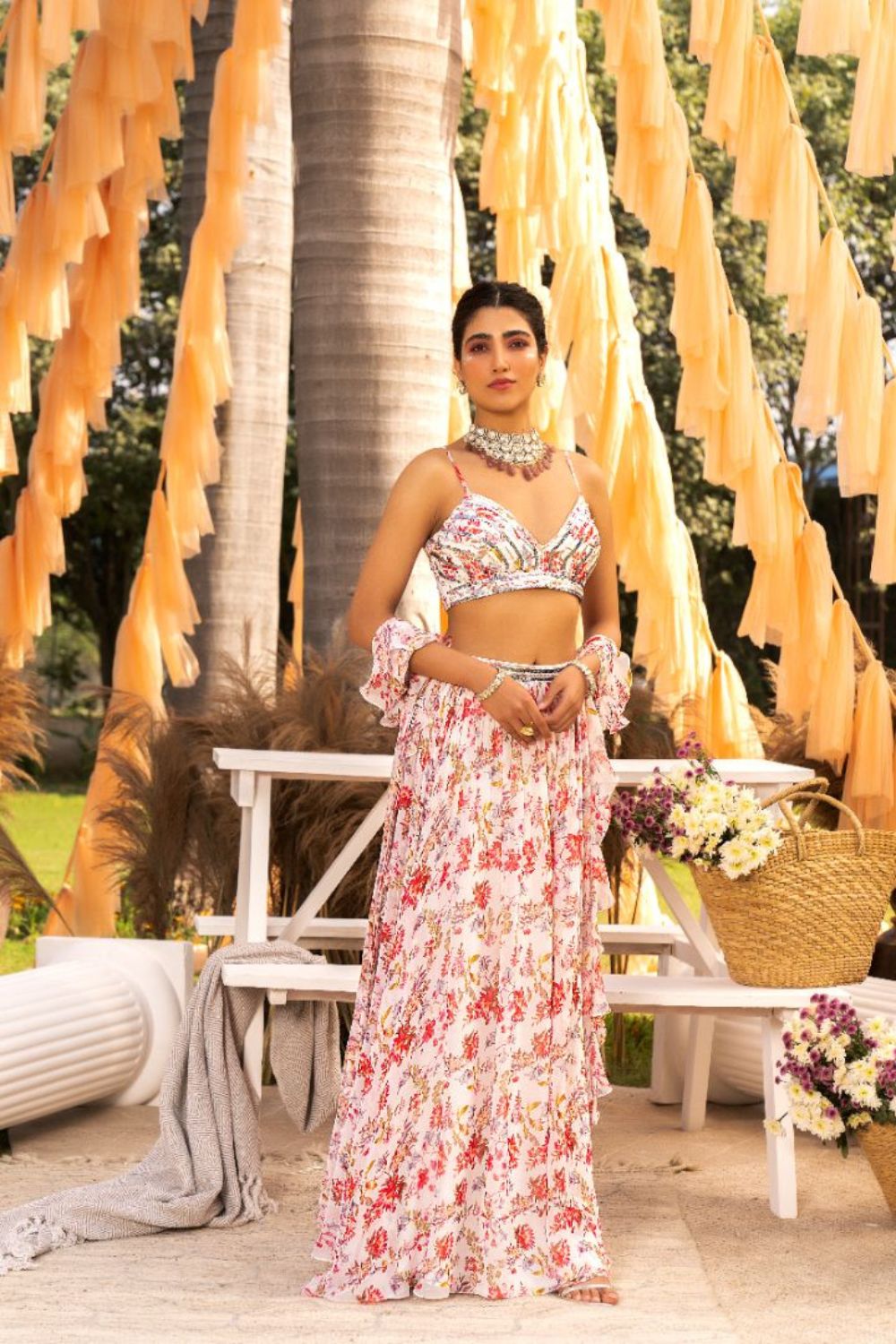 Off White Printed Lehenga Set