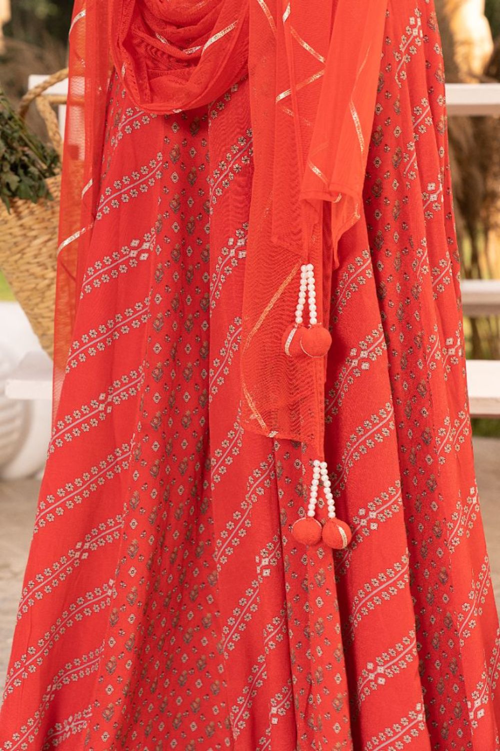 Red Printed Lehenga Set