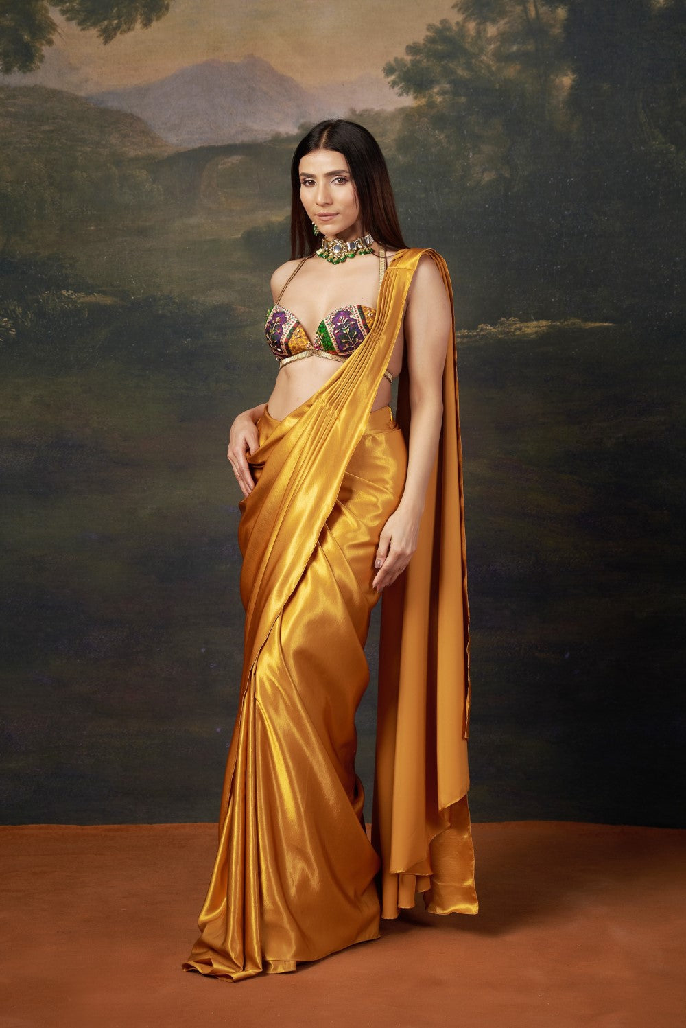 Liquid gold saree with Cleopatra blouse