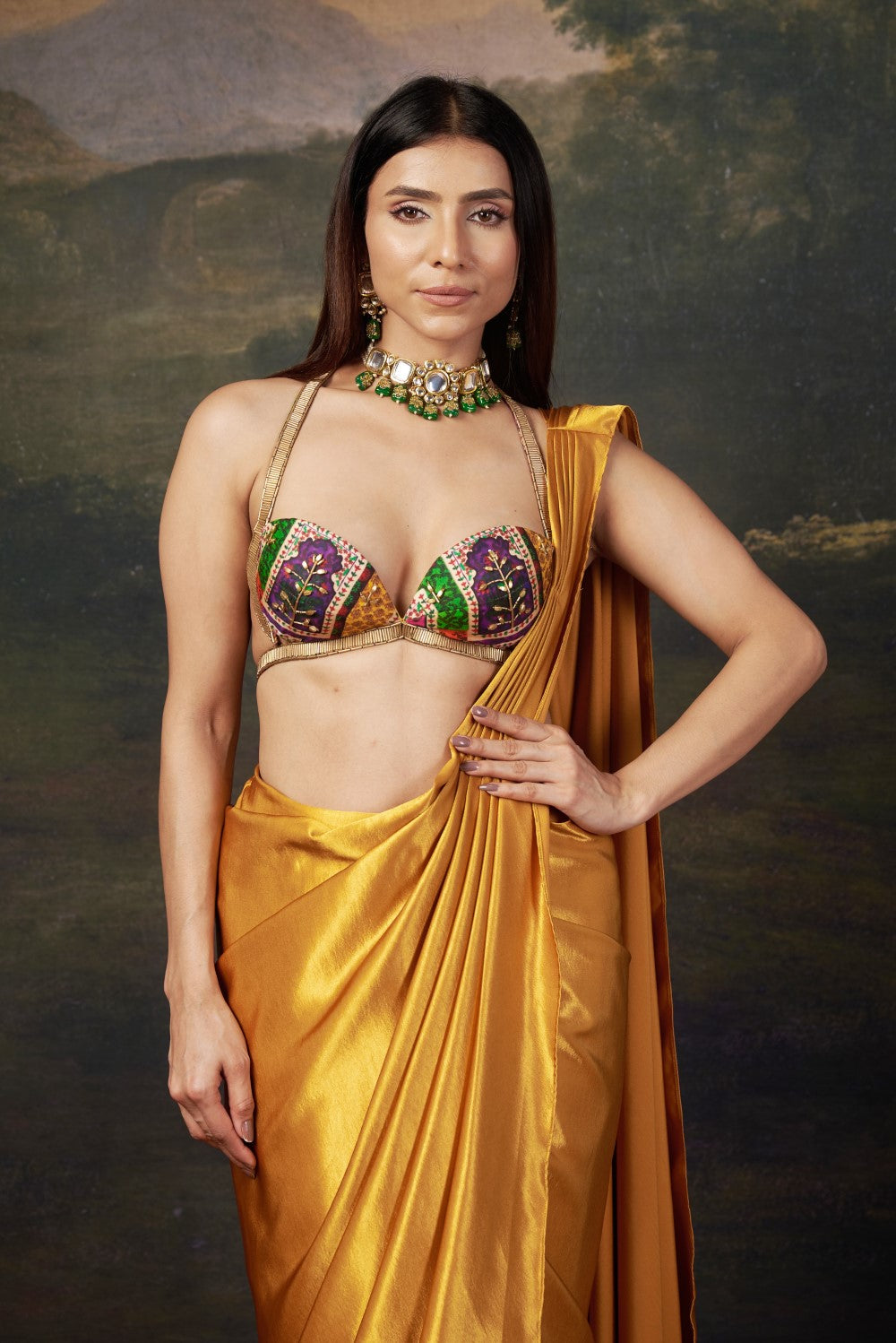 Liquid gold saree with Cleopatra blouse