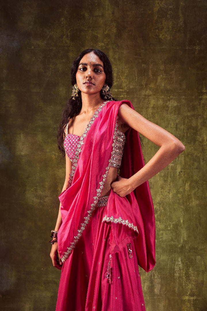 Rani Pink Sharara Paired With Bralette Set