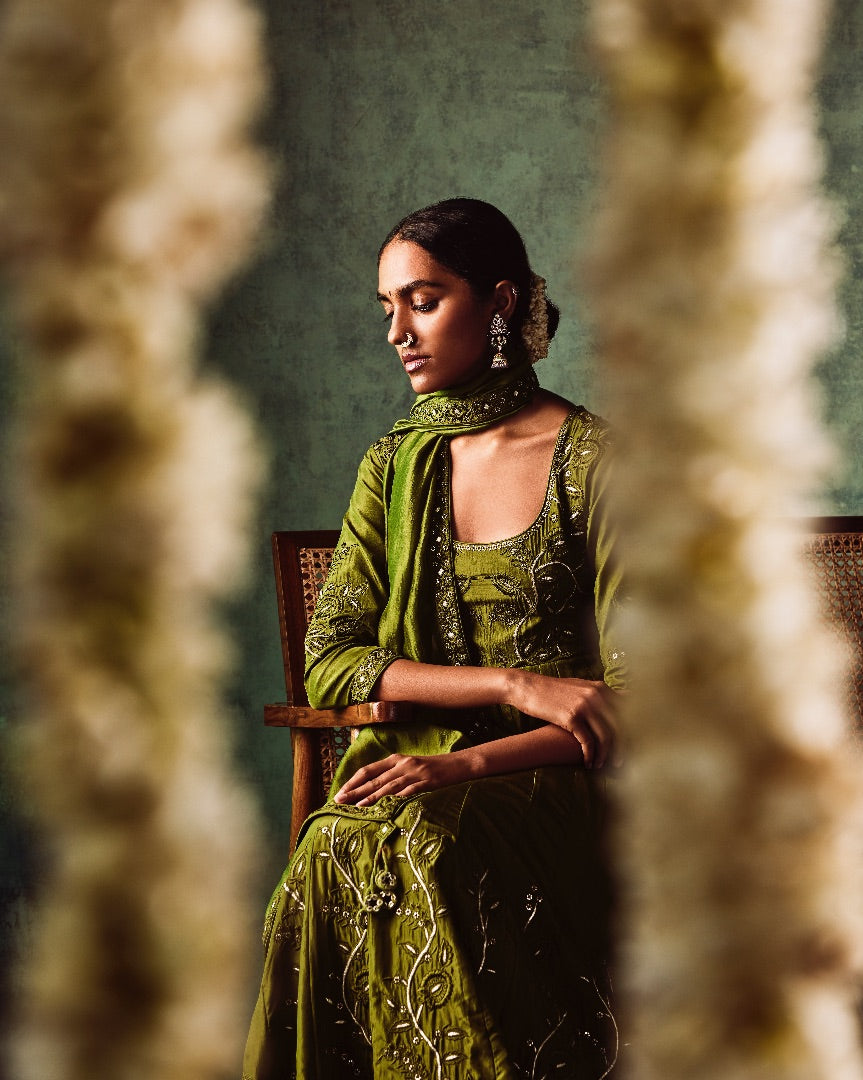 Olive Green Anarkali Set