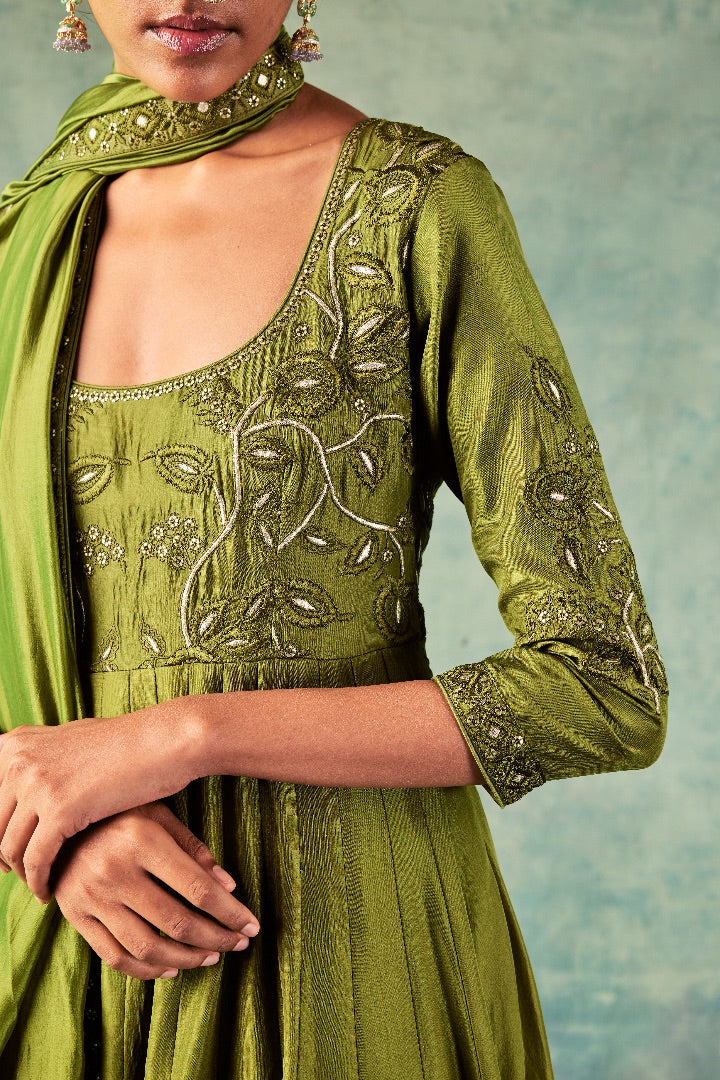 Olive Green Anarkali Set