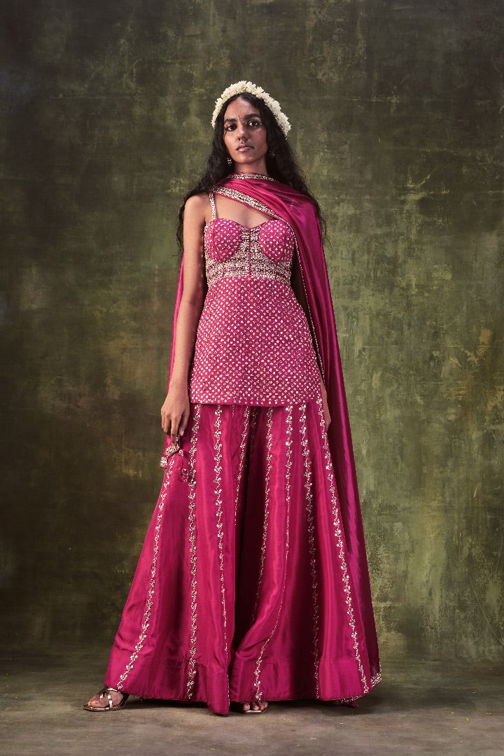 Rani Pink Kurti With Sharara Set