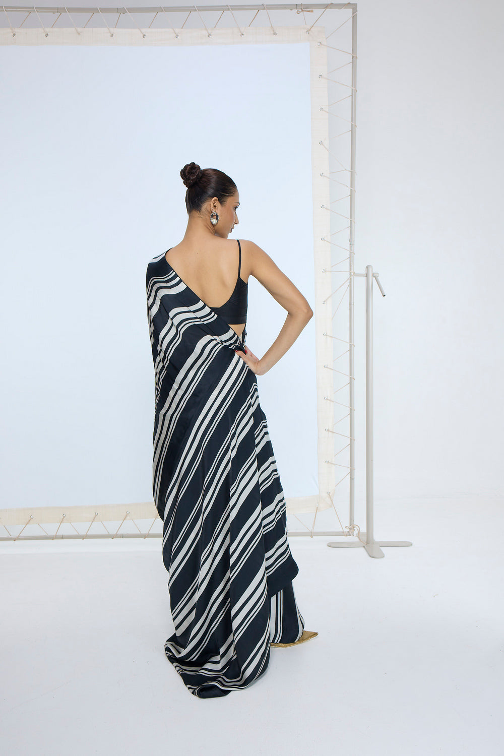 Black & White Striped Saree