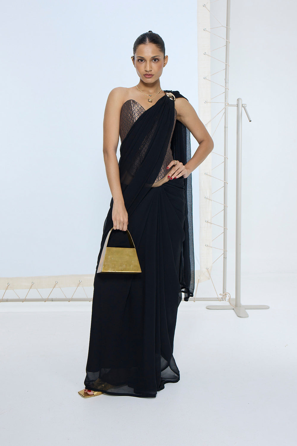 Midnight Black Movable Brooch Saree