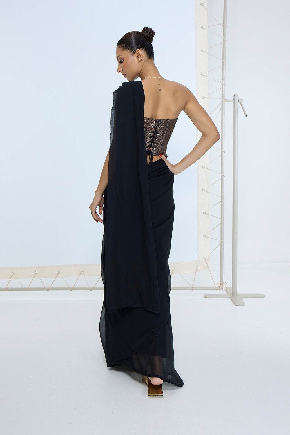 Midnight Black Movable Brooch Saree