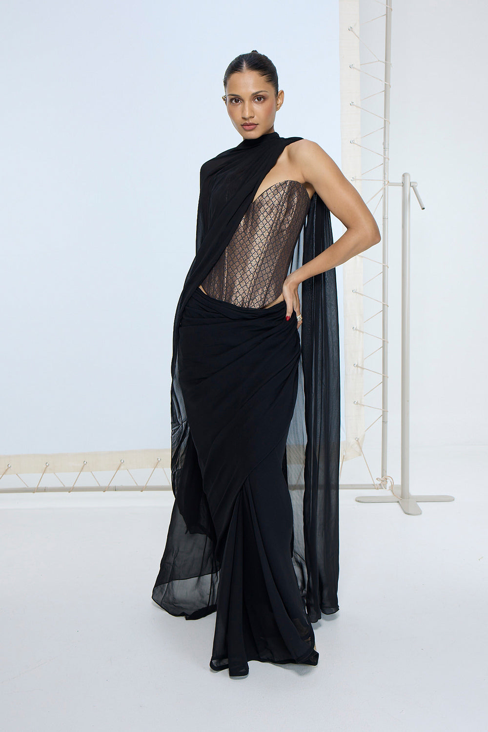 Midnight Black Movable Brooch Saree