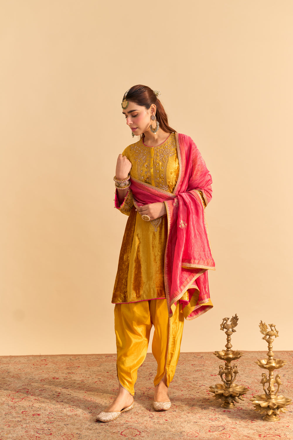 Laiba - Mustard A-line Kurta with Dhoti