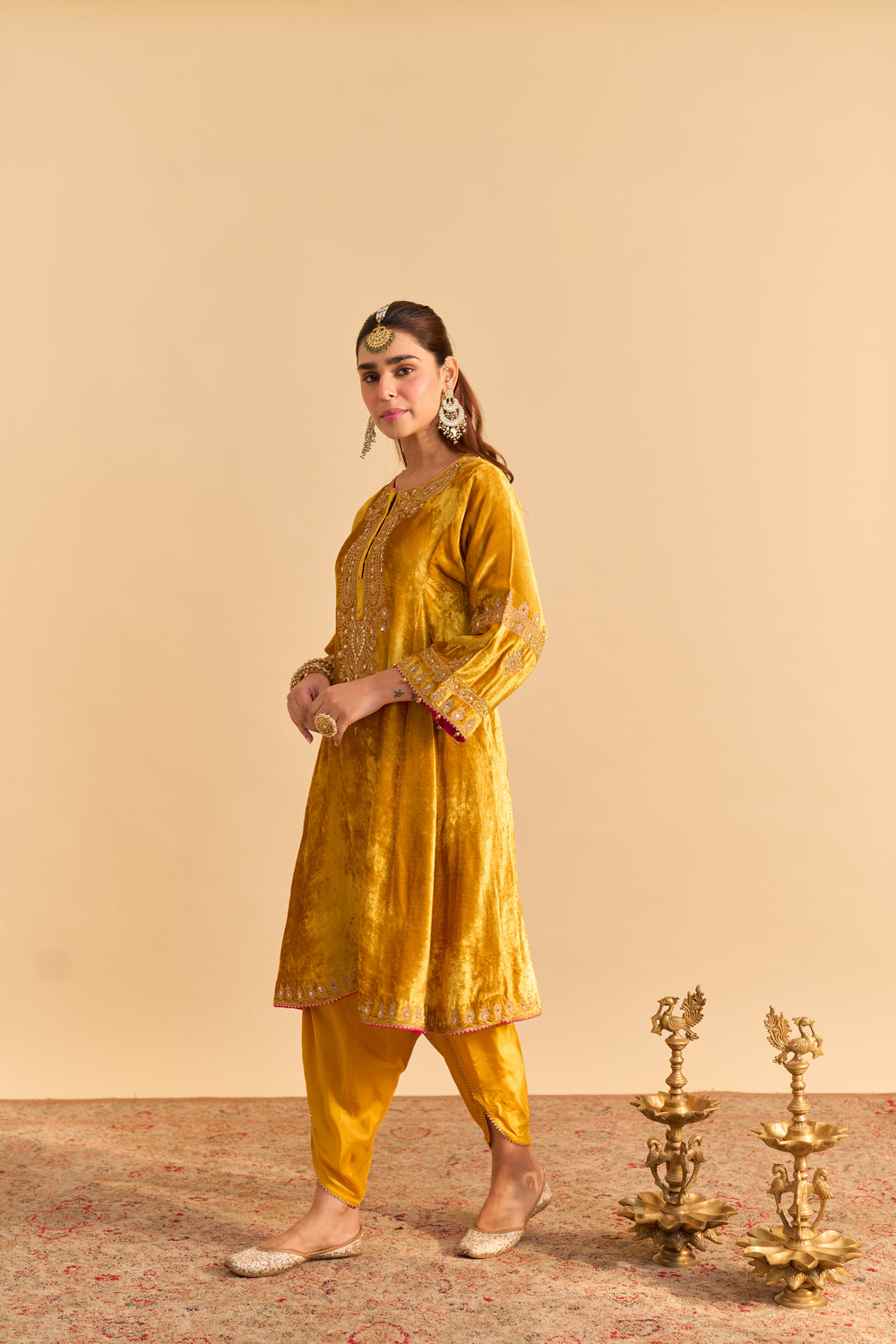 Amal - Mustard A-line Kurta with Dhoti