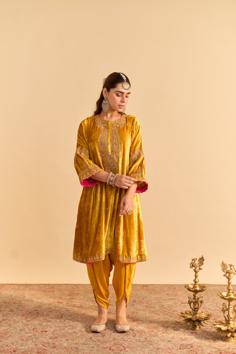 Amal - Mustard A-line Kurta with Dhoti
