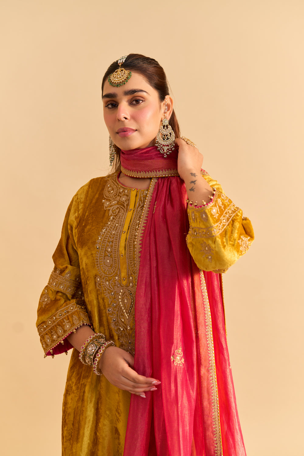 Amal - Mustard A-line Kurta with Dhoti