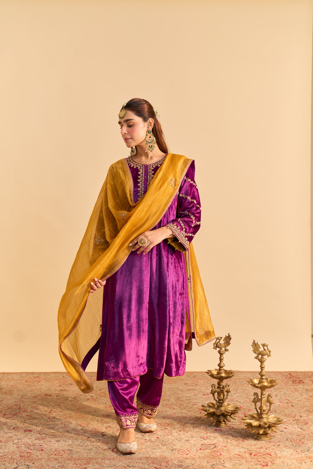 Azmiya - Deep Purple Chauga with Salwar